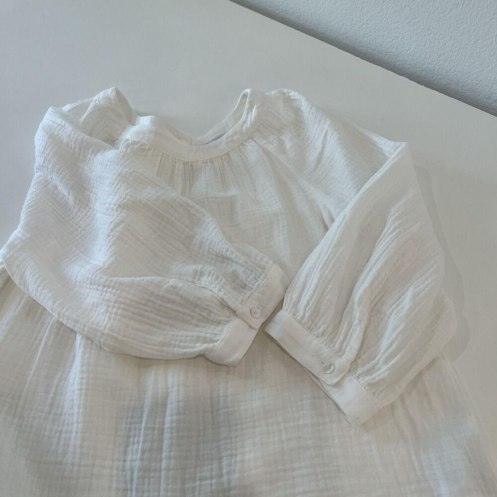 Madewell Lightspun Wide-Neck Cuffed-Sleeve Top White Small Peasant Coastal FF - Picture 11 of 11
